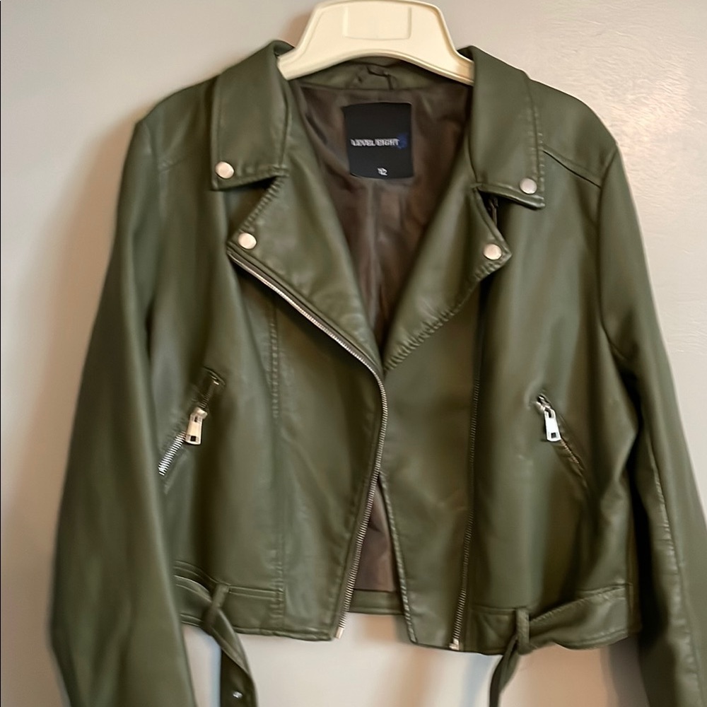 Green Leather Moto Jacket Asymmetrical Zipper